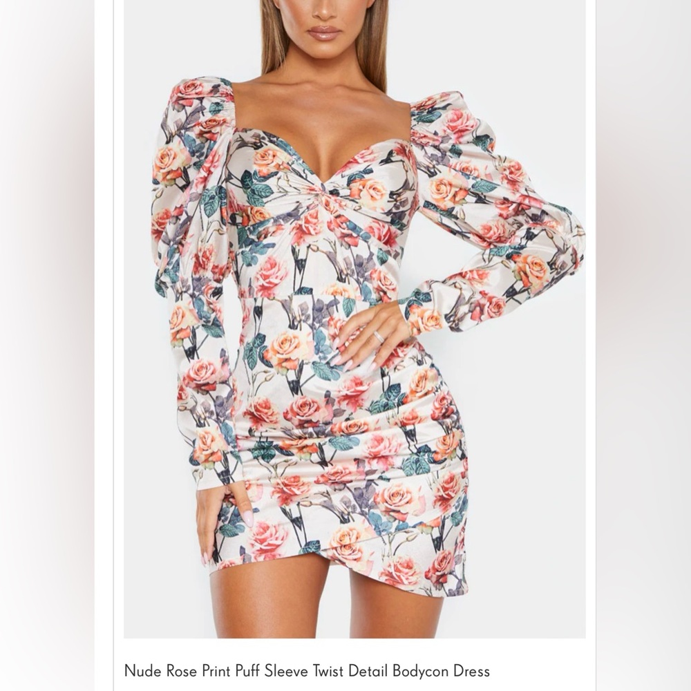 Pretty Little Thing - floral dress - long sleeved - ruched - never worn